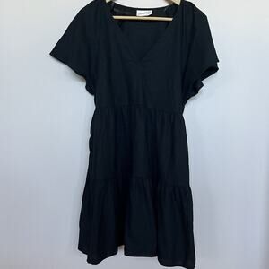 Universal Thread Linen Blend Short Butterfly Sleeve Dress Black Size L